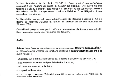 Arrêté 2026/ 163- Délégation de fonctions à un adjoint
