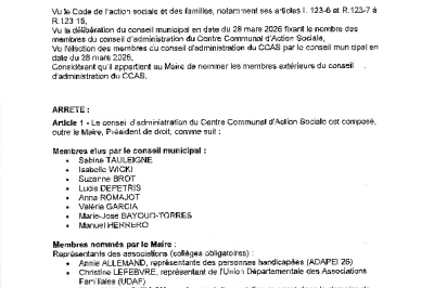 Arrêté 2026/189 - Nomination des membres du CCAS