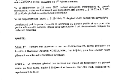 Arrêté 2026/210 - Délégation de fonction