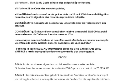 Décision 2025/216 - Signature d'un marché