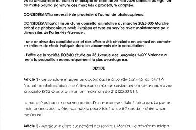 Décision 2025/217 - Signature d'un marché