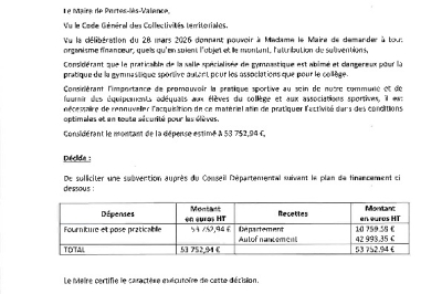 Décision n°2026/62 - Demande de subvention