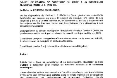 Arrêté 2025/164 - Délégation de fonctions à un conseiller municipal