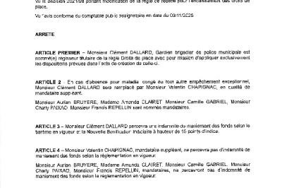 Arrêté 2025/366 - Nomination régisseurs Droits de place