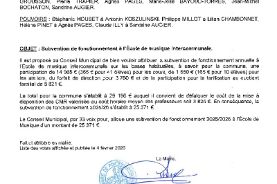 Délibération CM du 03/02/2026 - Subvention école de musique intercommunale