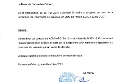 Décision 2025/201 - Encaissement indemnisation d'un sinistre