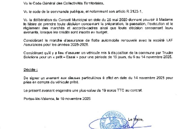 Décision 2025/176 - Avenant marché d'assurance automobile