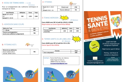 Rentrée 2026 du Tennis Club de Portes les Valence