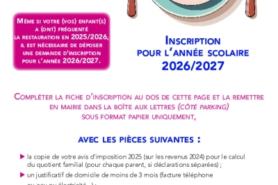 Fiche d'inscription restauration scolaire 2026-2027