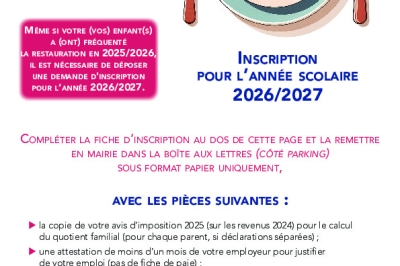 Fiche d'inscription restauration scolaire