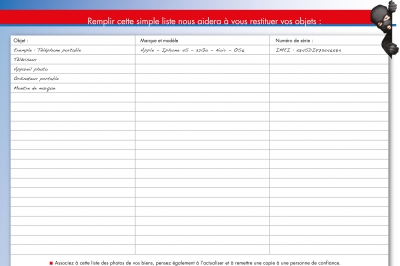 Liste objets Dispositif Sécurité Vacances