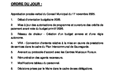 Ordre du jour - CM du 22/12/25