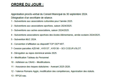 Ordre du  jour du conseil municipal du 18-11-2024