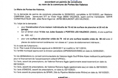 Arrêté 2023-525 accord permis 02625223V0033, rue Jules Guesde