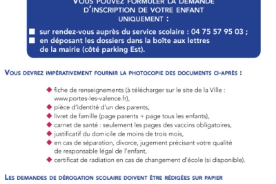 Inscriptions scolaires 2024-2025 Pièces à fournir